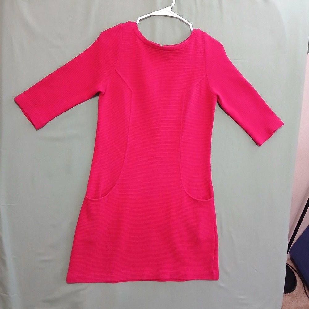 Vintage BODEN Womens Red Ribbed One Piece Dress Half Zip Size 4R (Small) 3/4 Slv